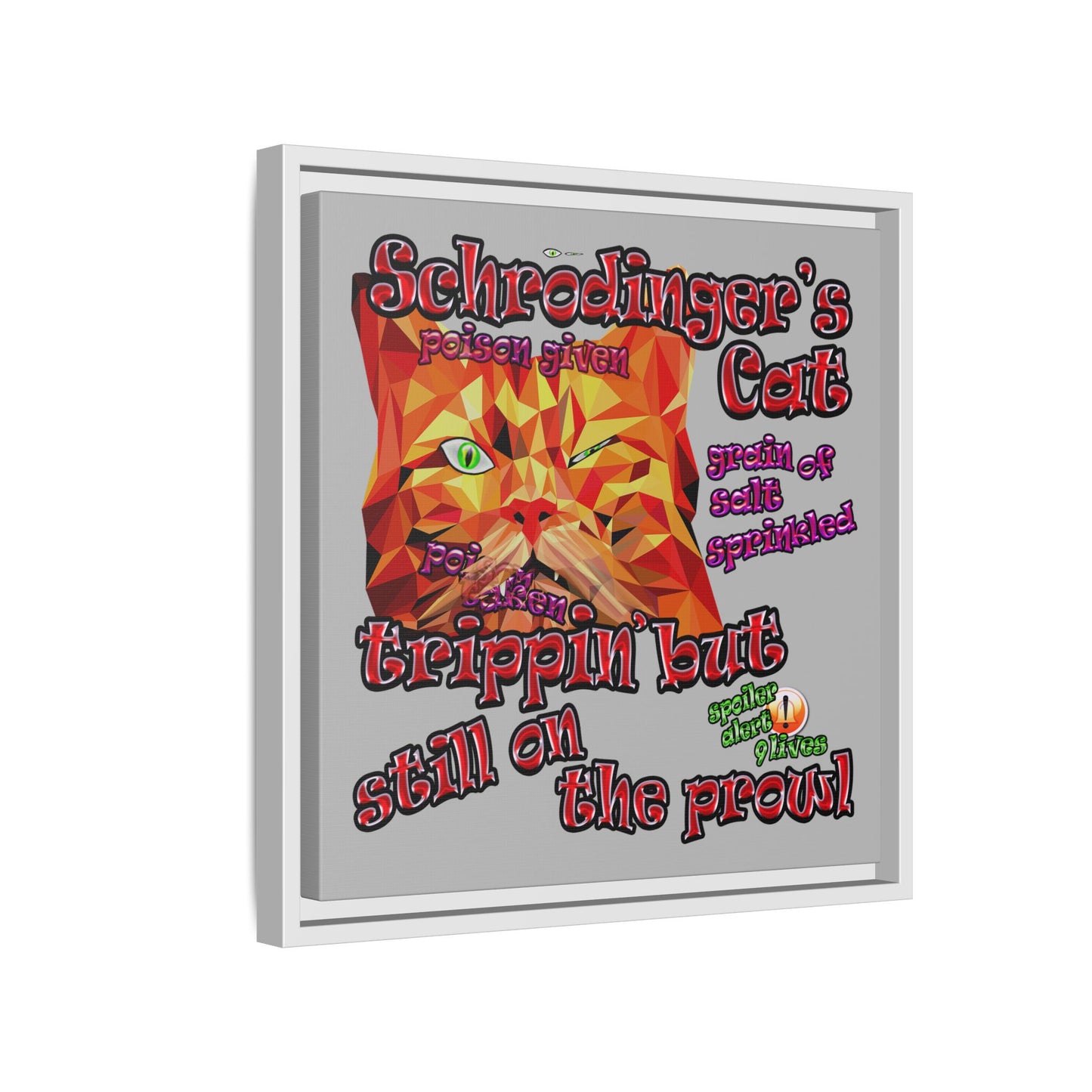 schrodinger's cat - framed canvas art (light grey)