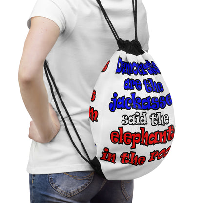 donkeys and elephants - Drawstring Bag (white)