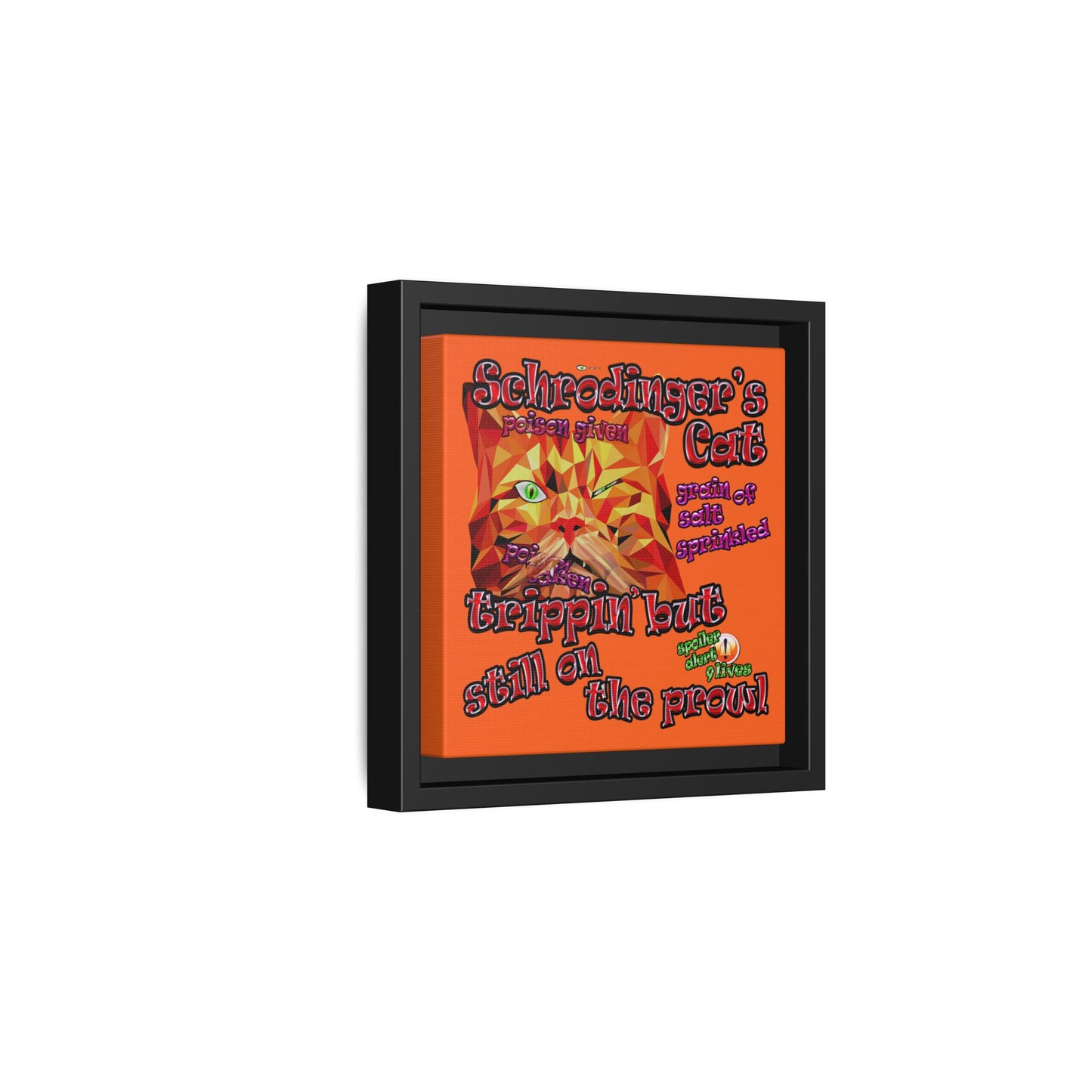 schrodinger's cat - framed canvas art (orange)