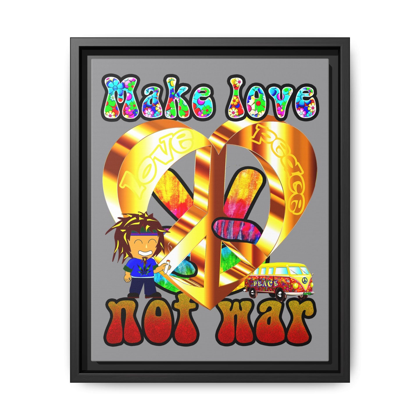 love peace - framed canvas art (grey)