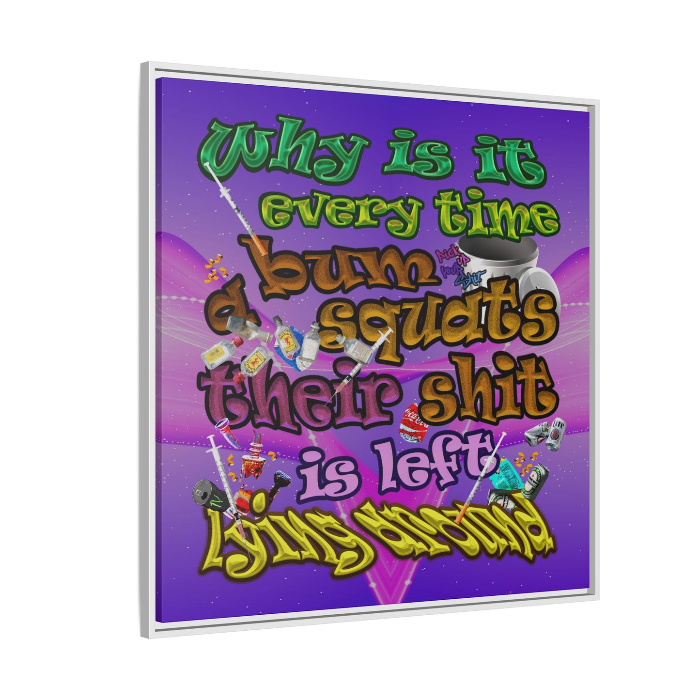 the bum's shit - framed canvas art (purple-pink wave)