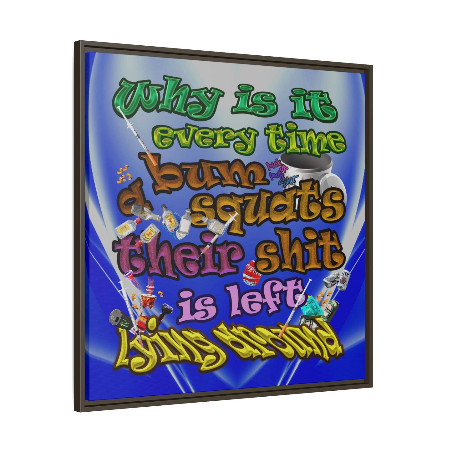 the bum's shit - framed canvas art (blue-white wave)