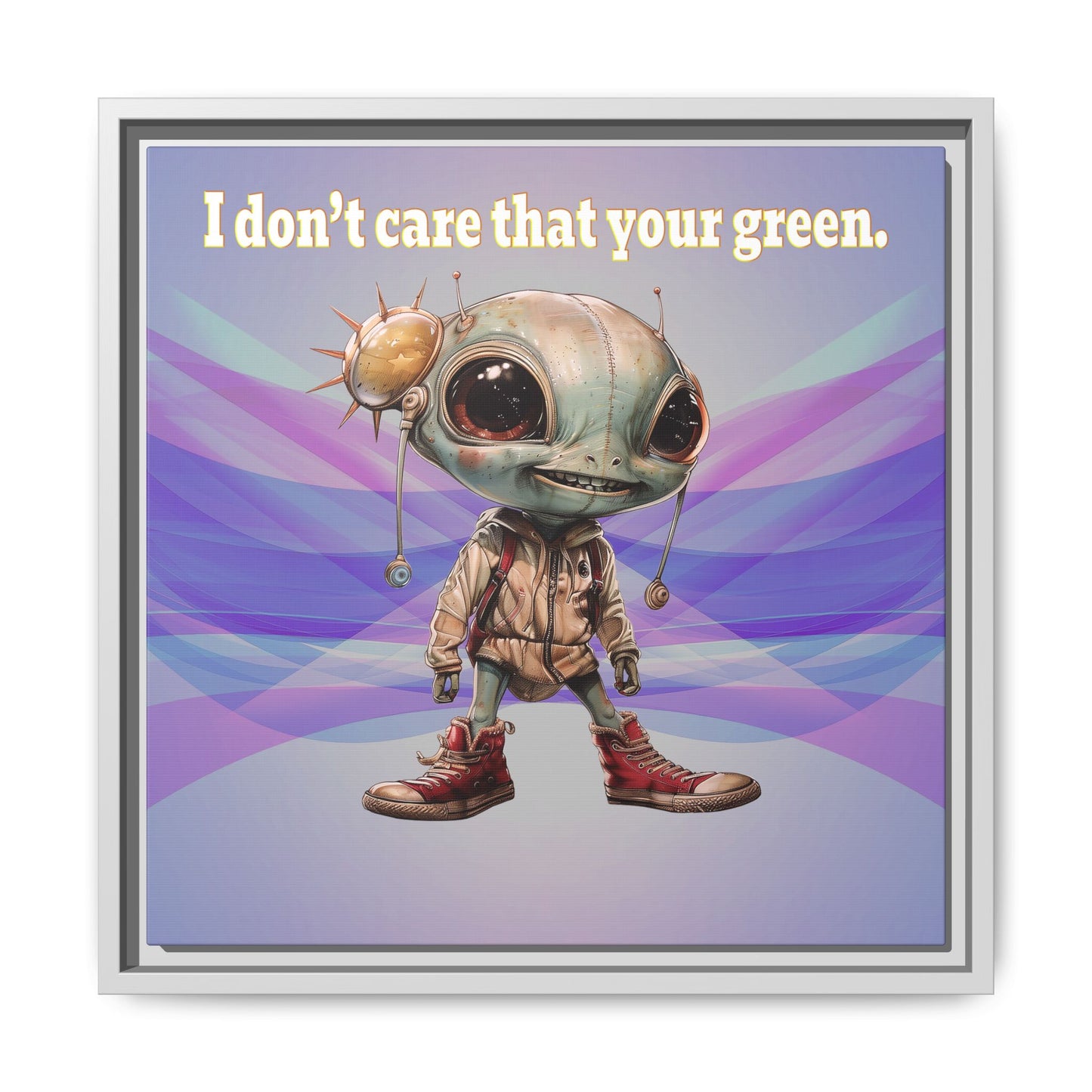I don't care that your green - framed canvas art (light blue-pink wave)