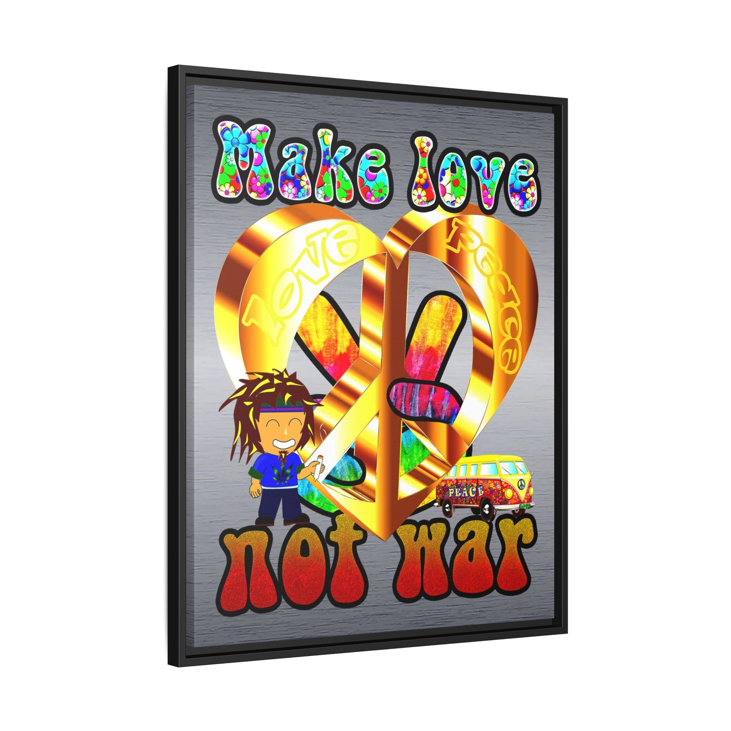 love peace - framed canvas art (brushed nickel)