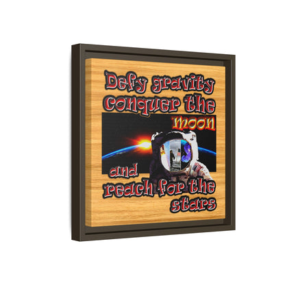 defy conquer reach - framed canvas art (butterscotch wood finish)