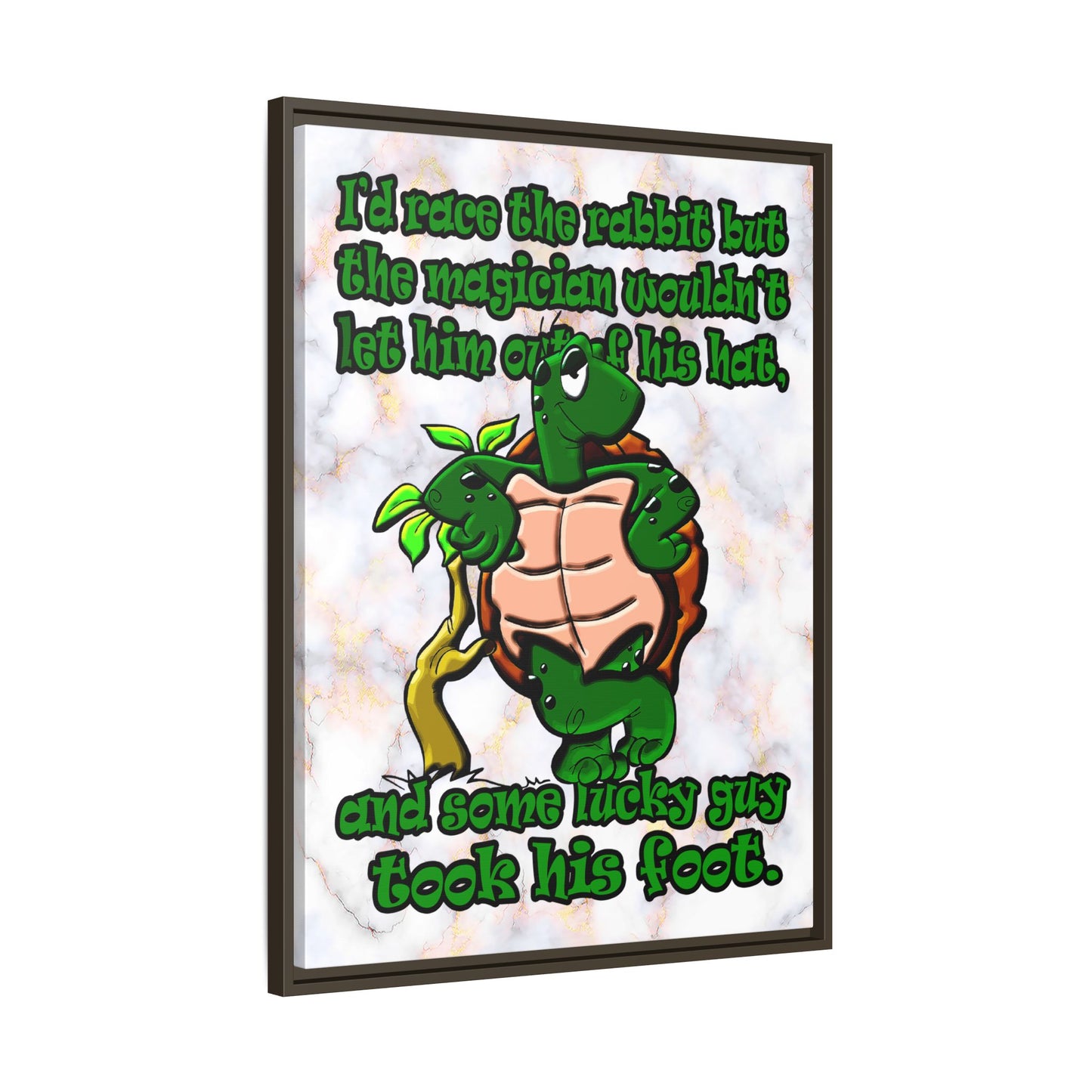 turtle race - framed canvas art (white marble)