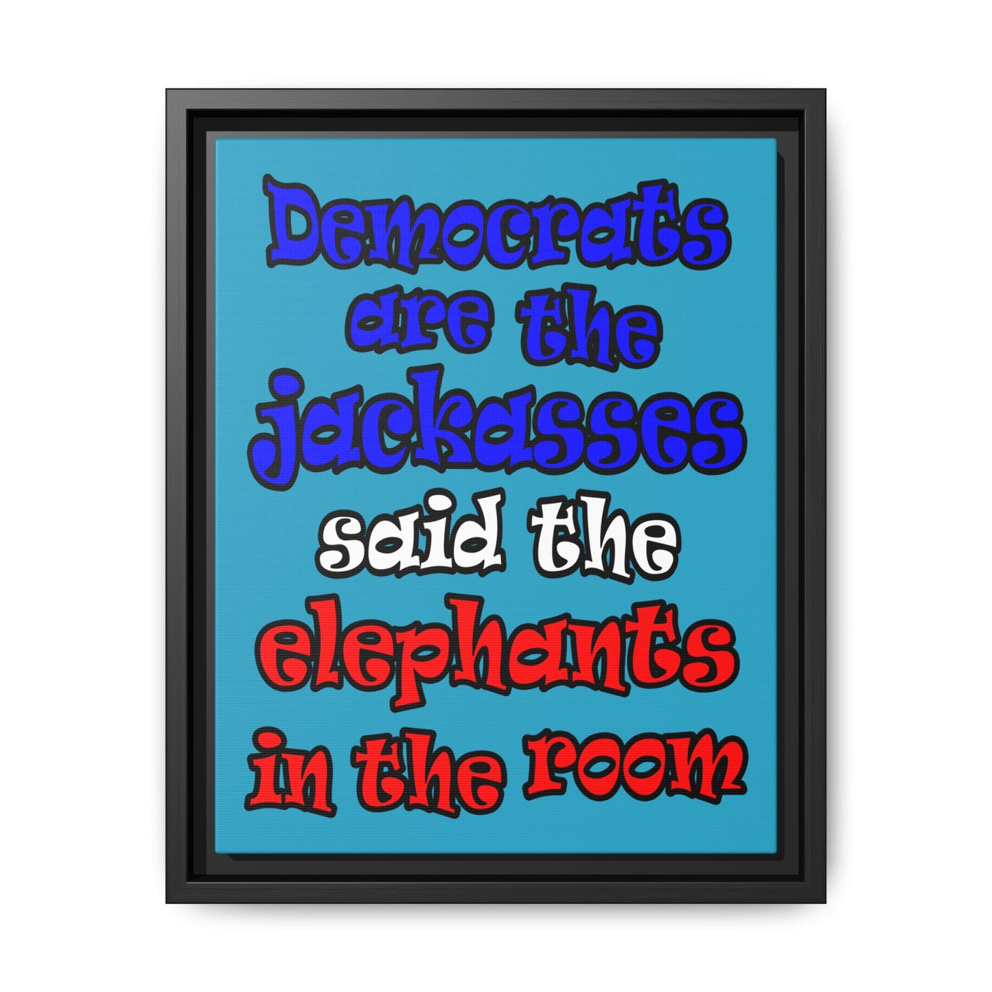 donkeys and elephants - framed canvas art (turquoise)
