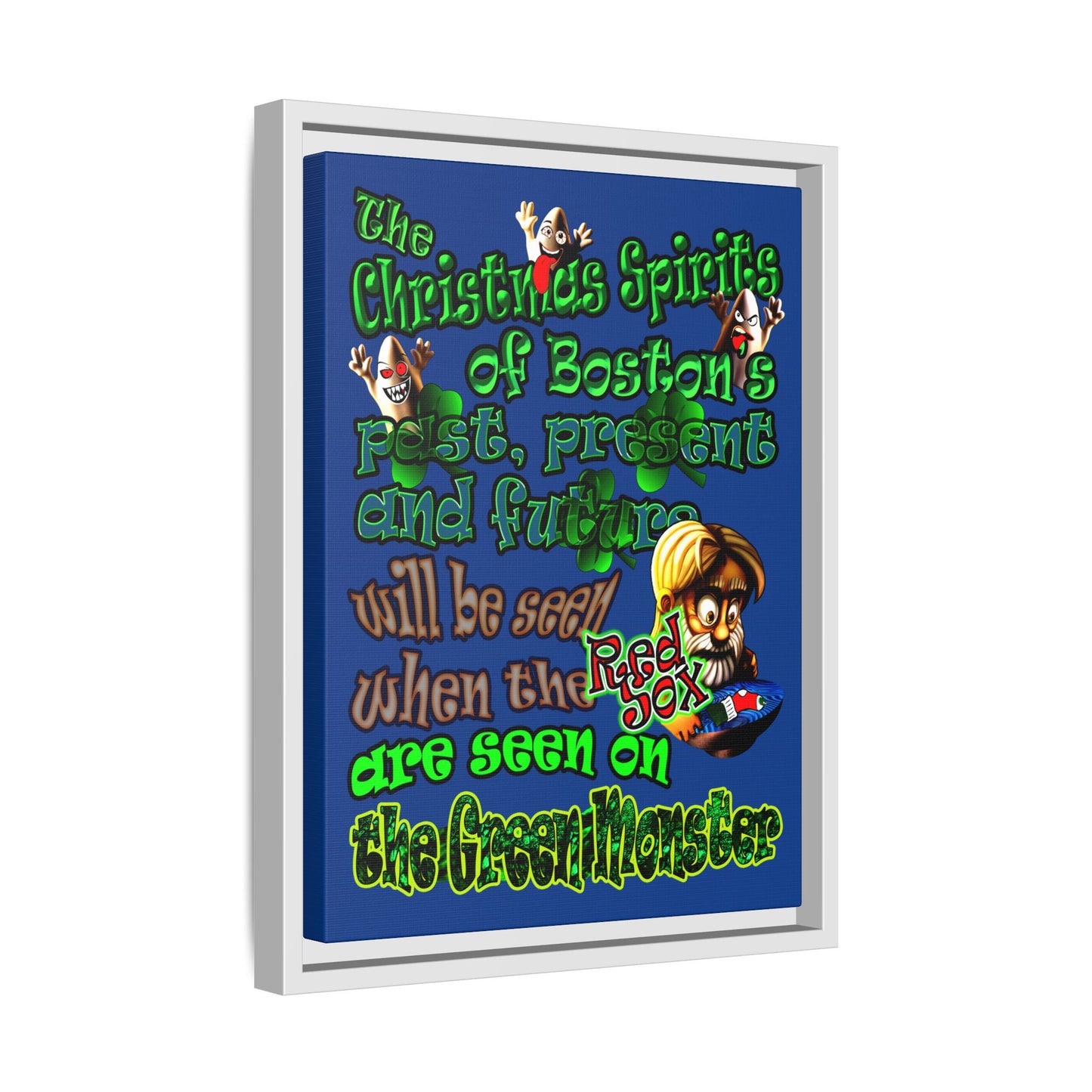 christmas spirits of boston - framed canvas art (dark blue)