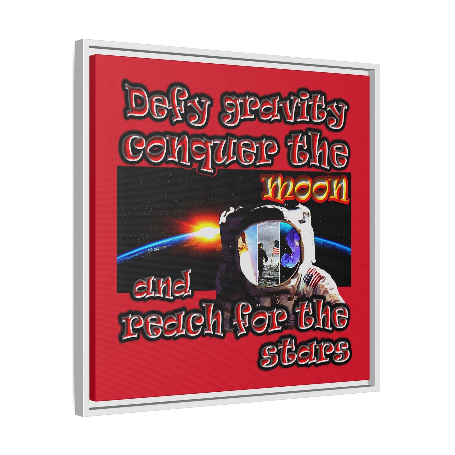 defy conquer reach - framed canvas art (dark red)