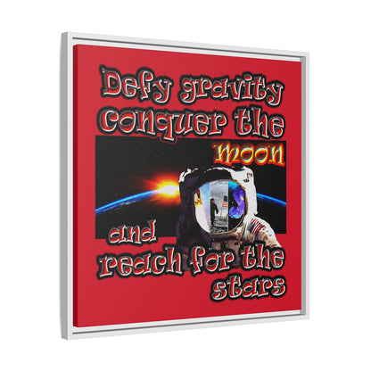 defy conquer reach - framed canvas art (dark red)