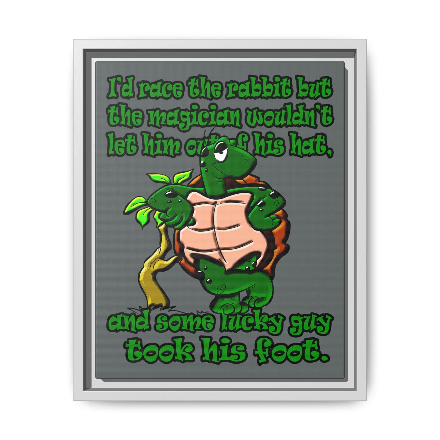 turtle race - framed canvas art (dark grey)