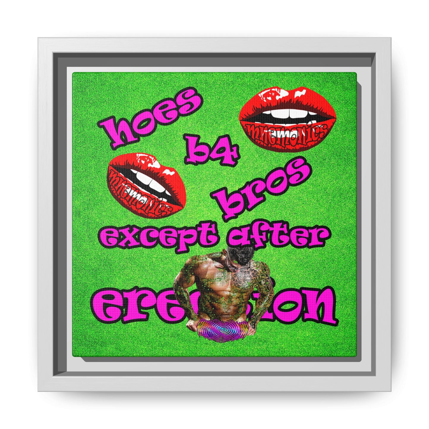 hoes b4 bros - framed canvas art (green turf)
