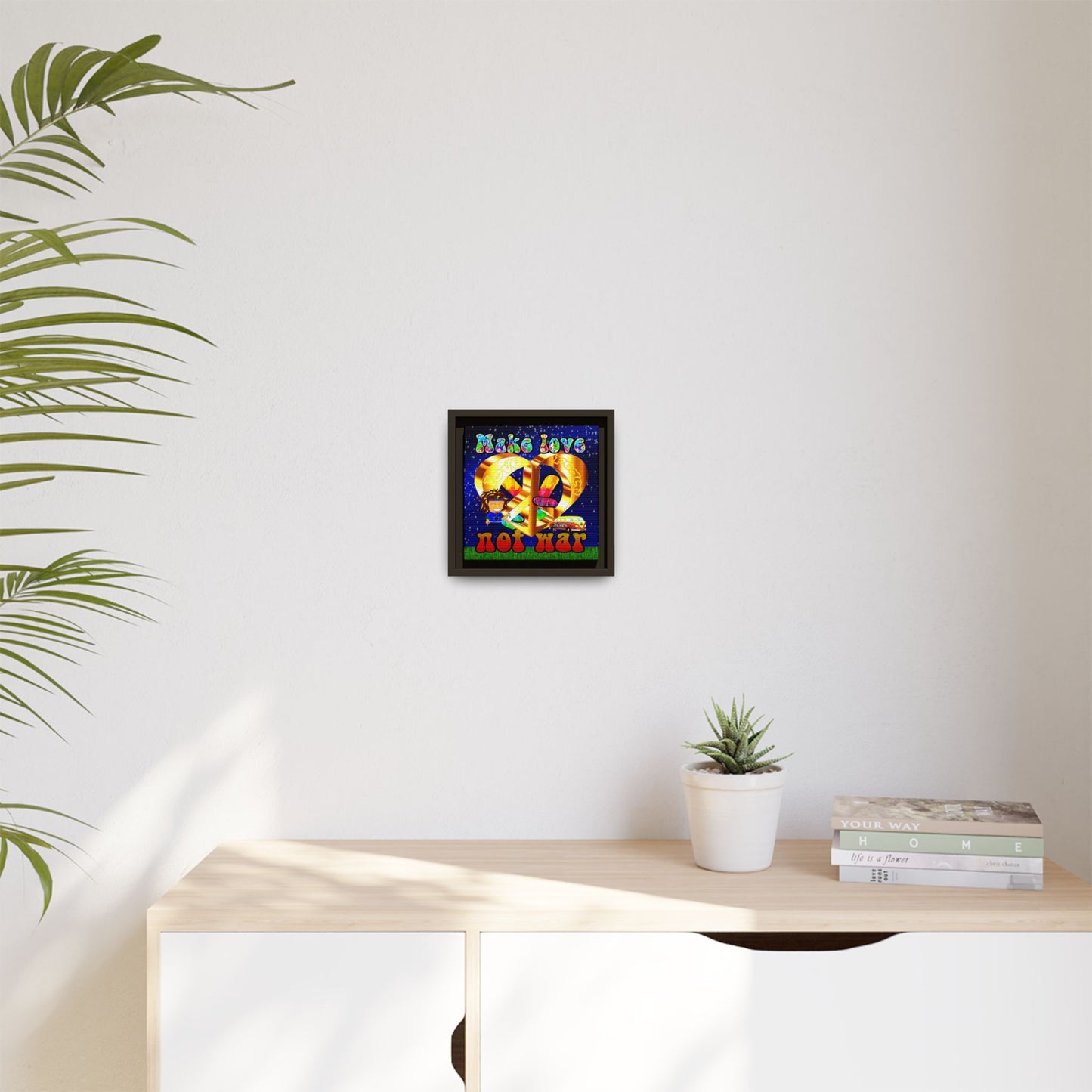 love peace - framed canvas art ('snoops' background)
