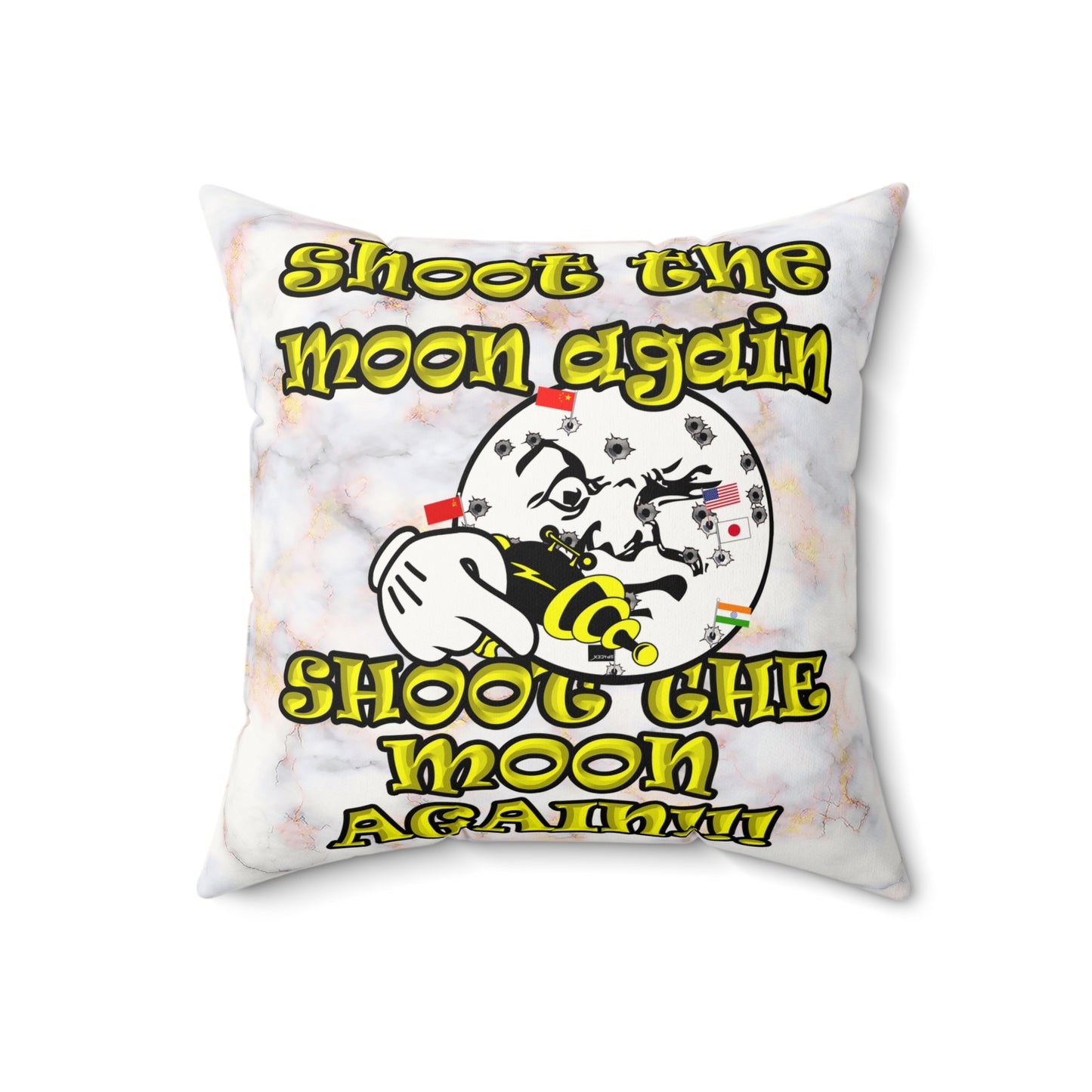 shoot the moon again - Faux Suede Square Pillow - (white marble)