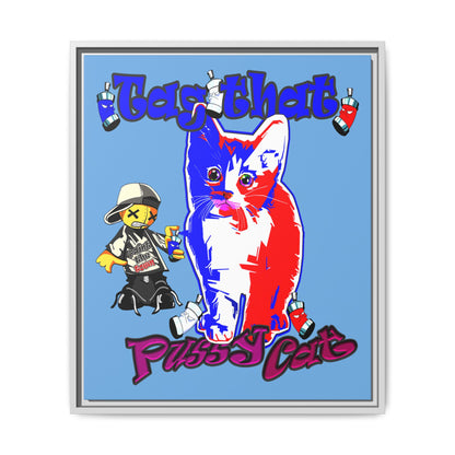 tag that - framed canvas art (light blue)