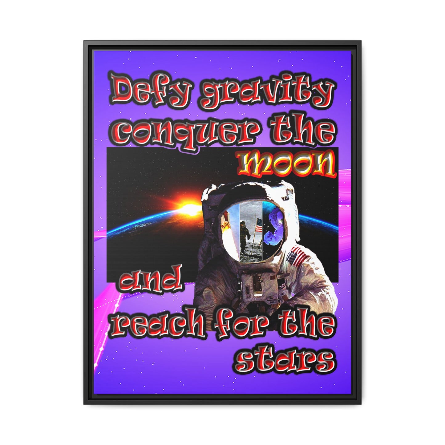 defy conquer reach - framed canvas art (purple-pink wave)