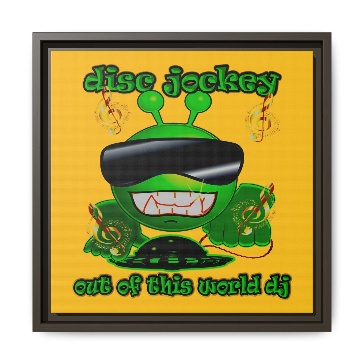 disc jockey - framed canvas art (yellow)