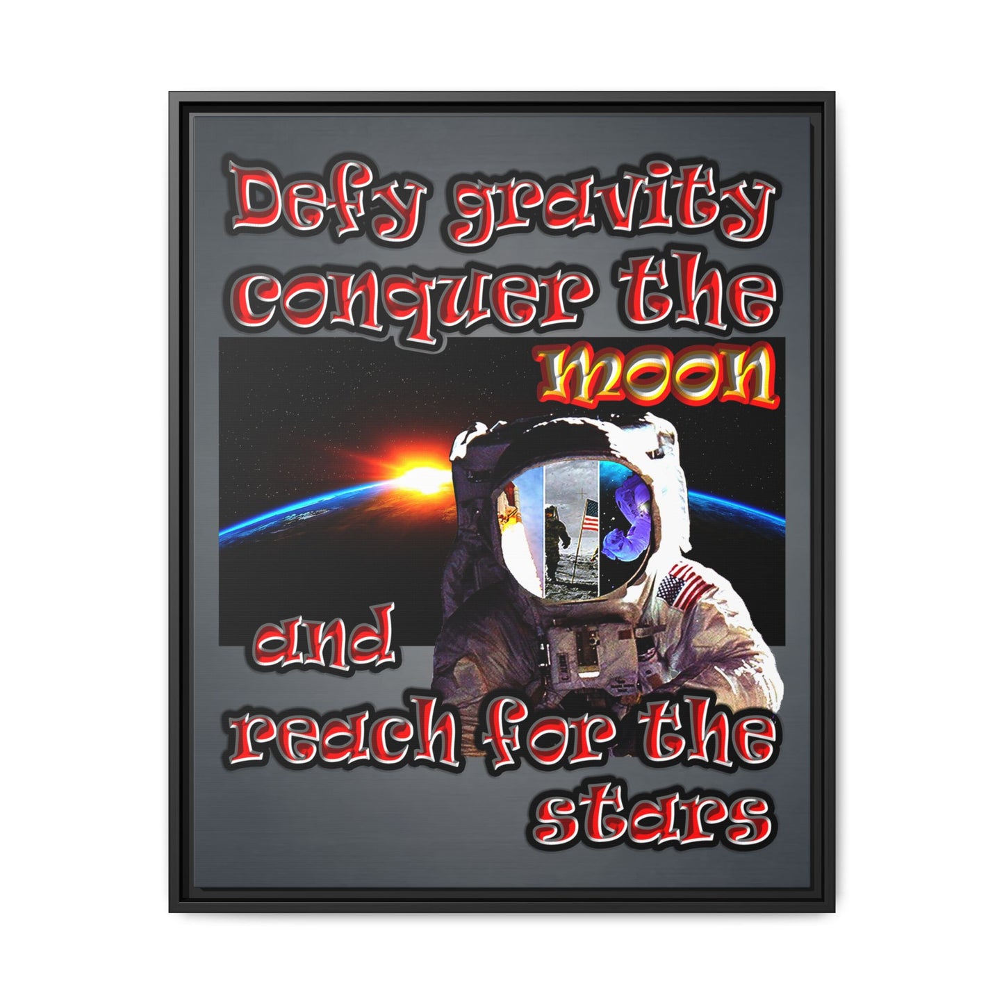 defy conquer reach - framed canvas art (grey-light grey)