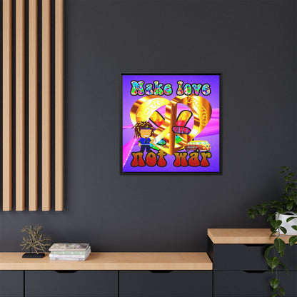love peace - framed canvas art (purple-pink wave)