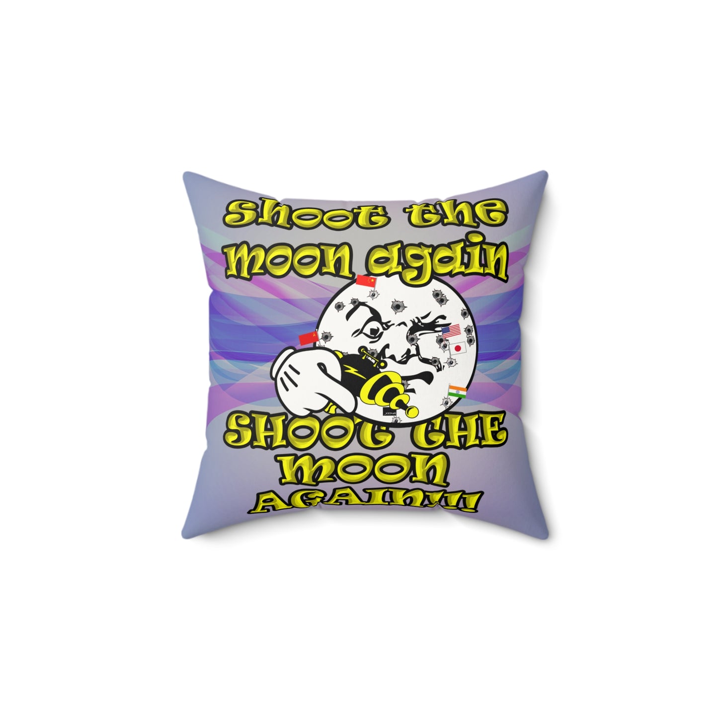 shoot the moon again - Faux Suede Square Pillow - (light blue-pink wave)