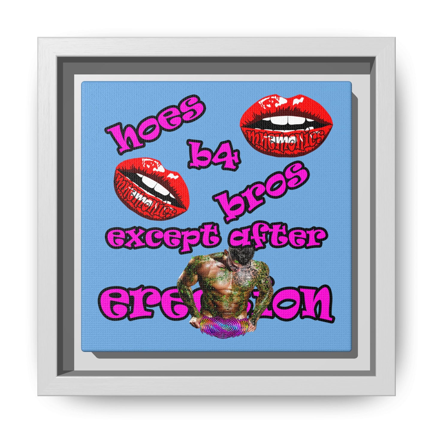 hoes b4 bros - framed canvas art (light blue)