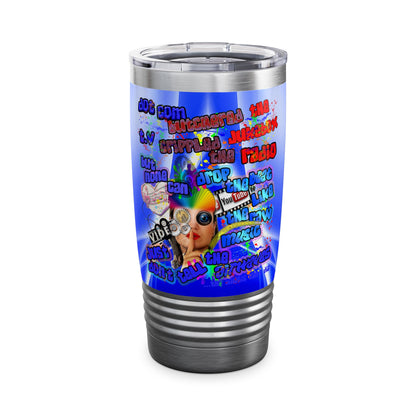drop the beat - Ringneck Tumbler, 20oz  (blue-white wave)
