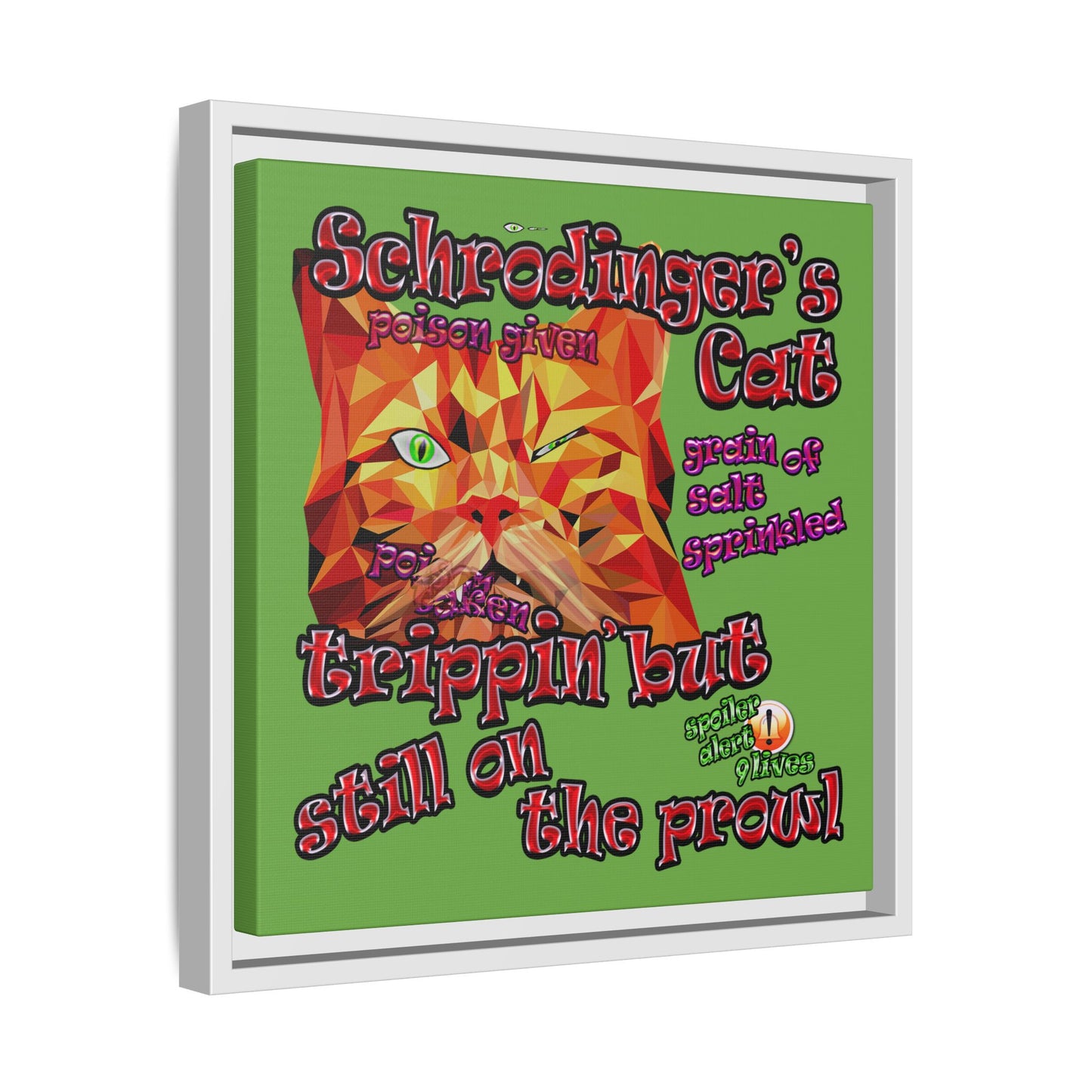 schrodinger's cat - framed canvas art (green)