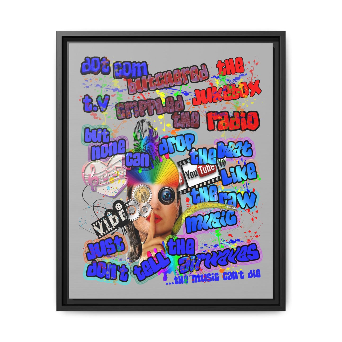 drop the beat - framed canvas art (light grey)