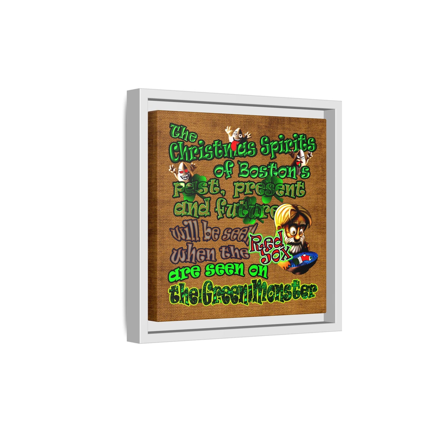 christmas spirits of boston - framed canvas art (brown papyrus)