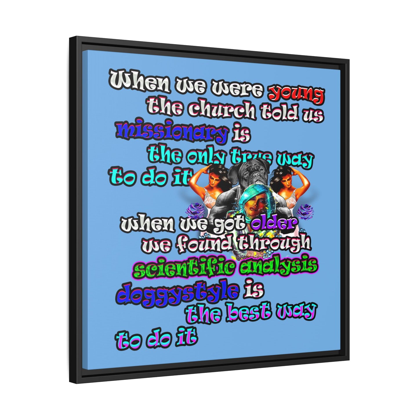 doggystyle - framed canvas art (light blue)