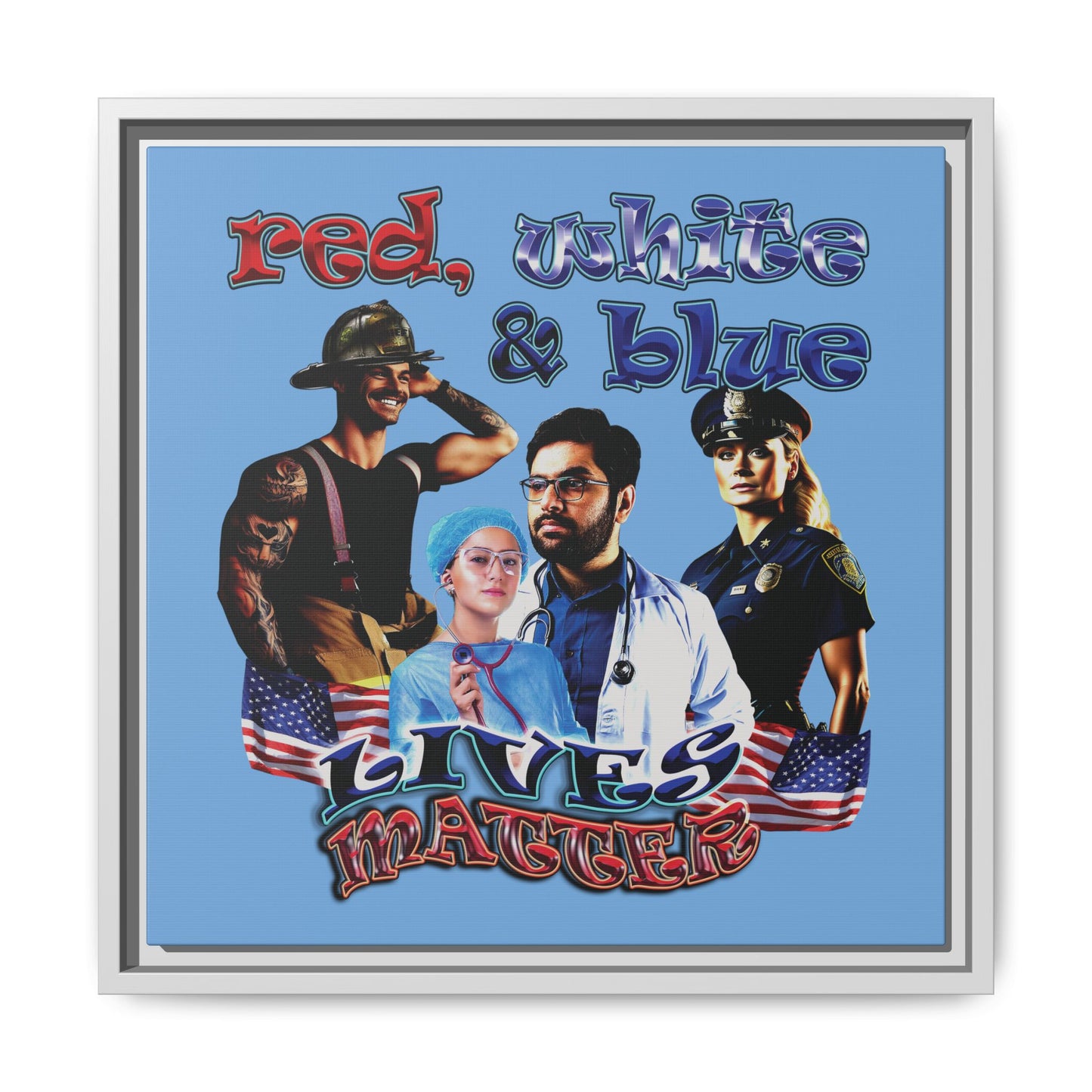 rw&b lives matter - framed canvas art (light blue)