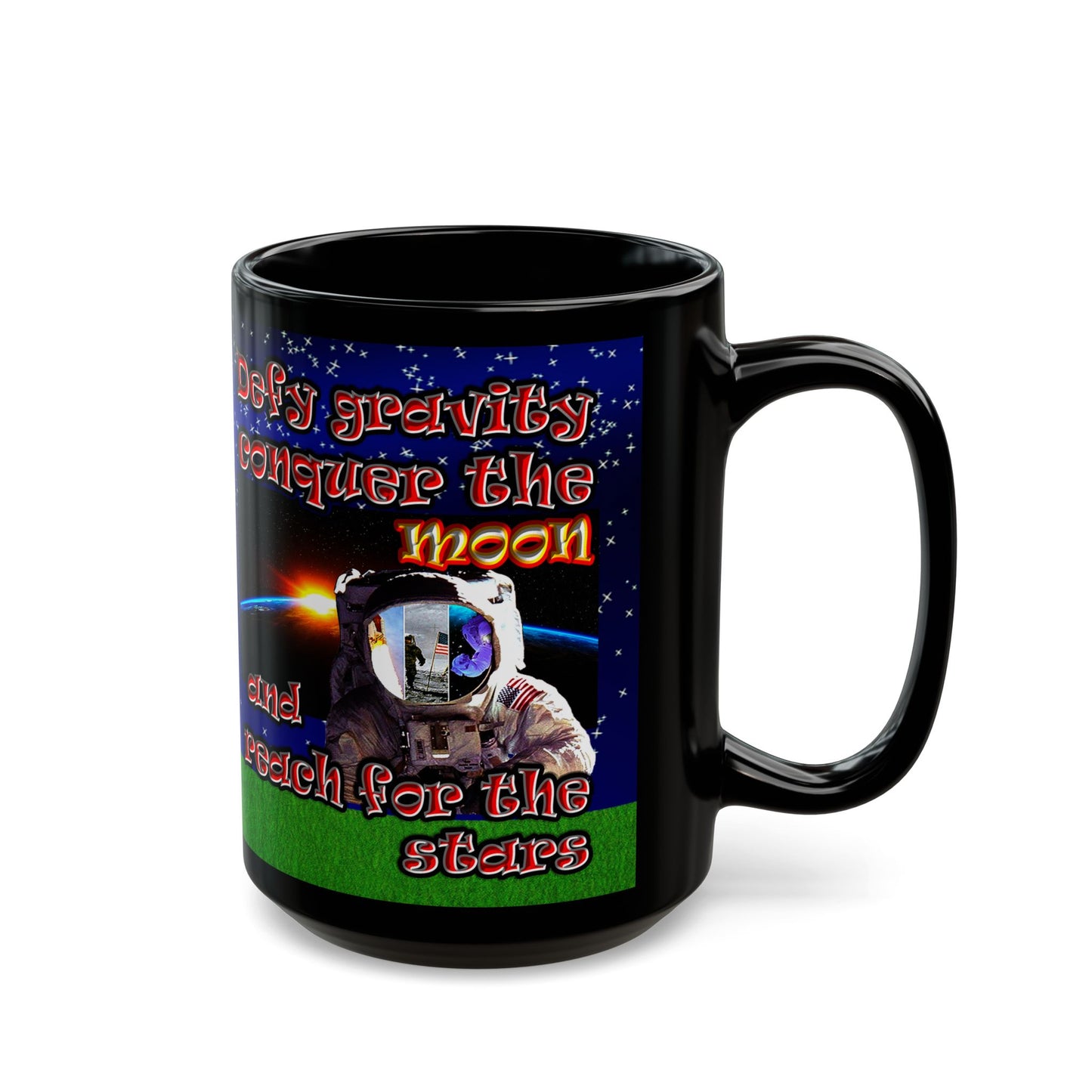 defy conquer reach - Black Mug ('snoops' background)