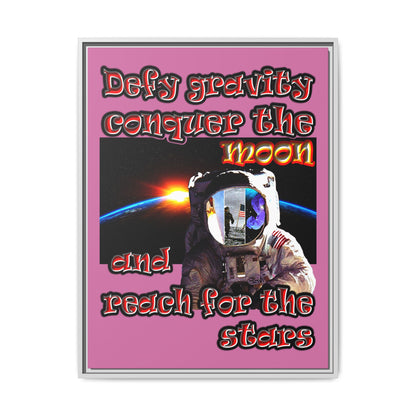 defy conquer reach - framed canvas art (light pink)