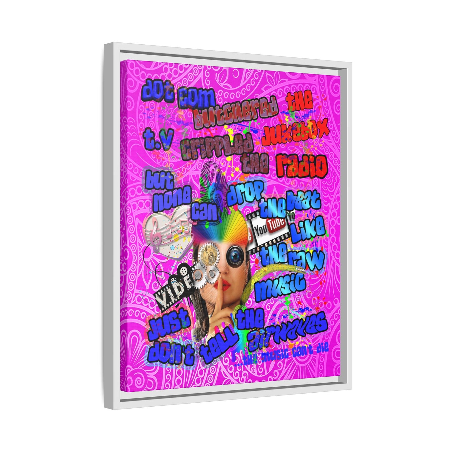 drop the beat - framed canvas art (pink swirl)