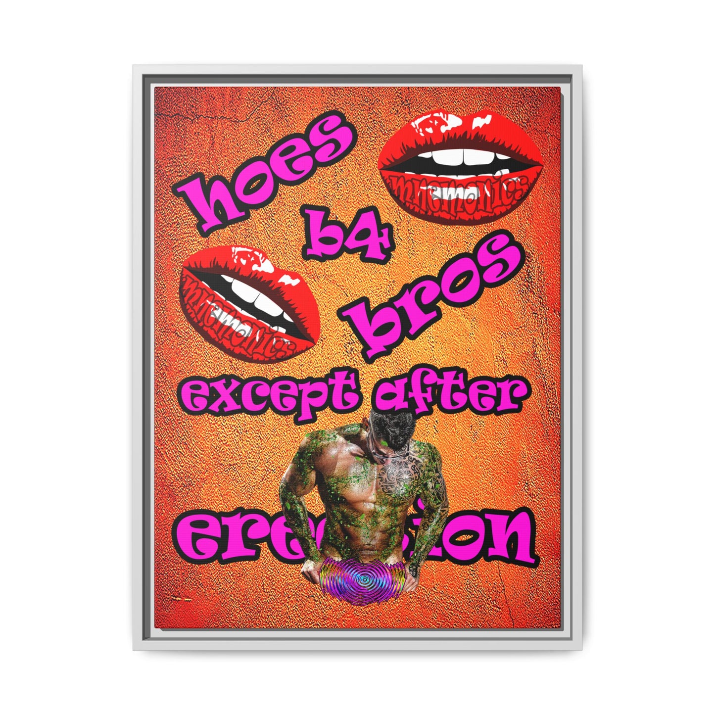 hoes b4 bros - framed canvas art (burnt orange)
