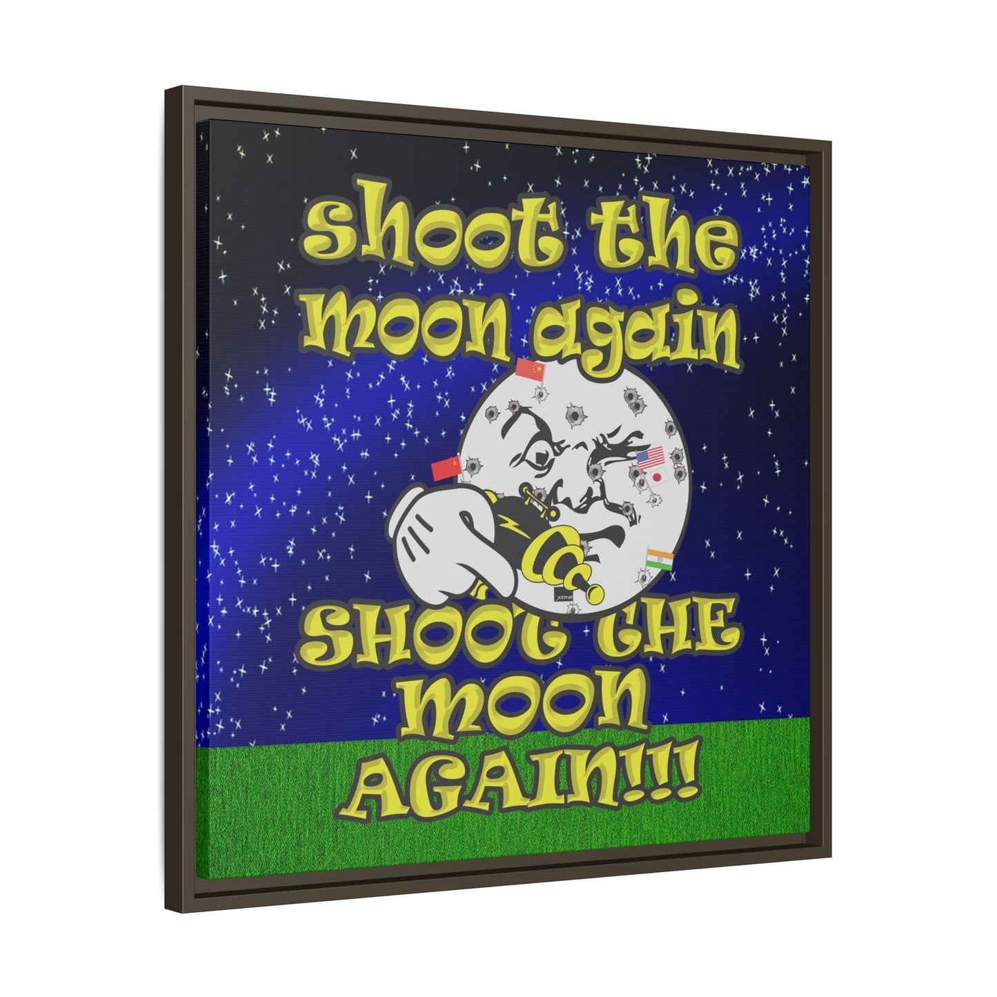 shoot the moon again - framed canvas art ('snoops' background)