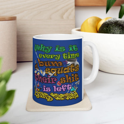 the bum's shit - White Mug (dark blue)