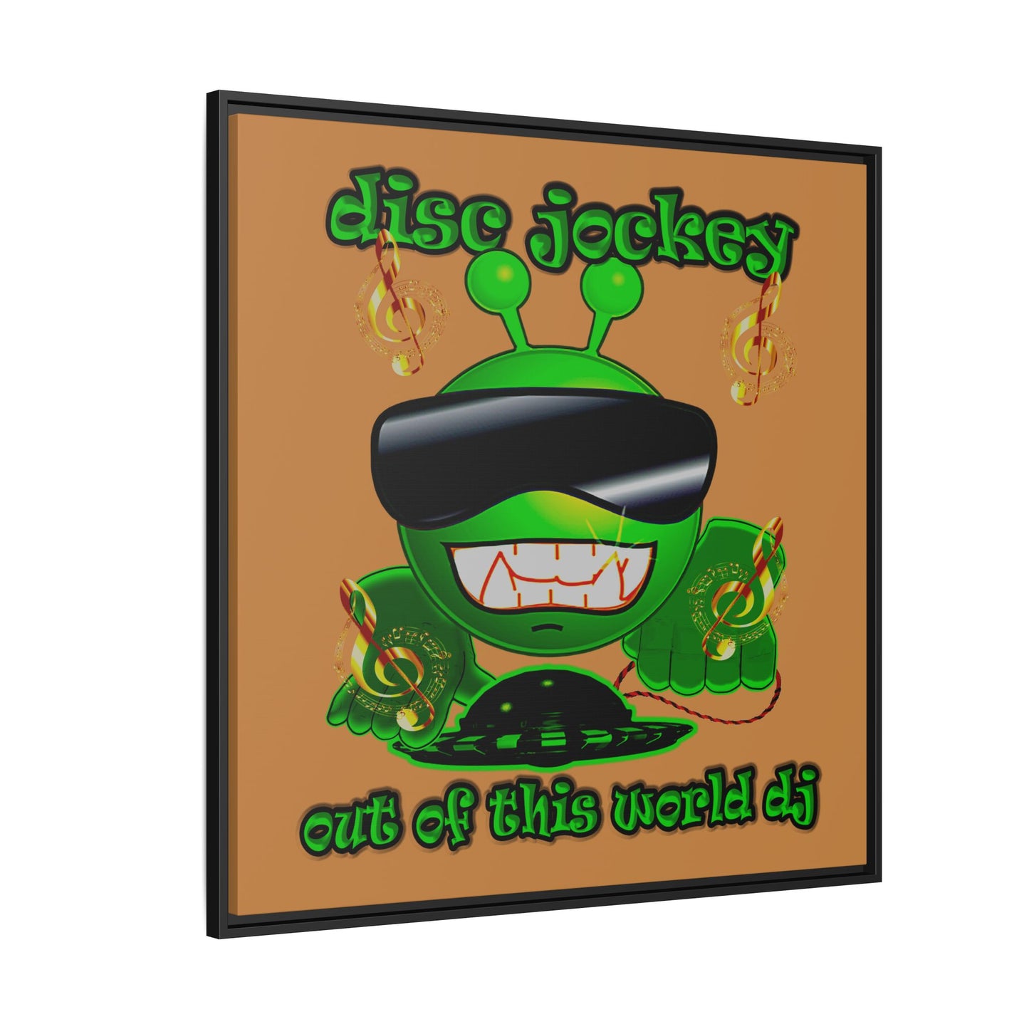 disc jockey - framed canvas art (light brown)