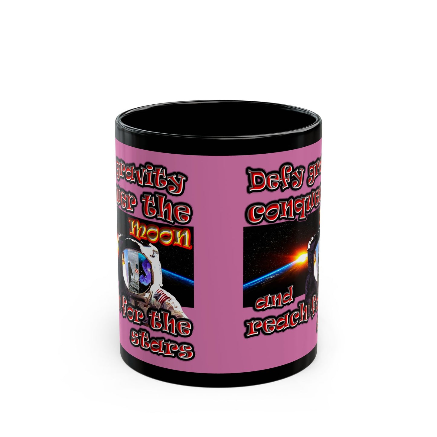 defy conquer reach - Black Mug (light pink)