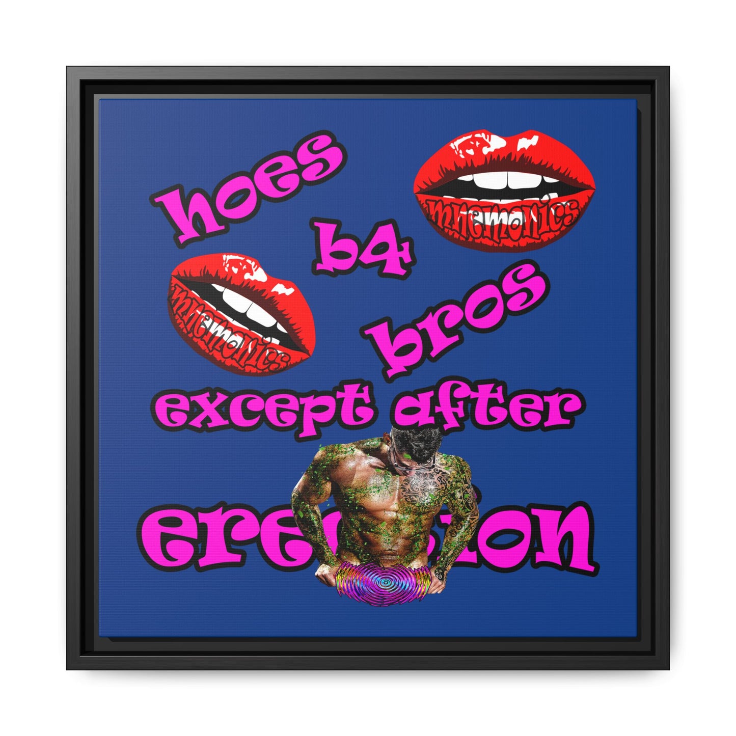 hoes b4 bros - framed canvas art (dark blue)
