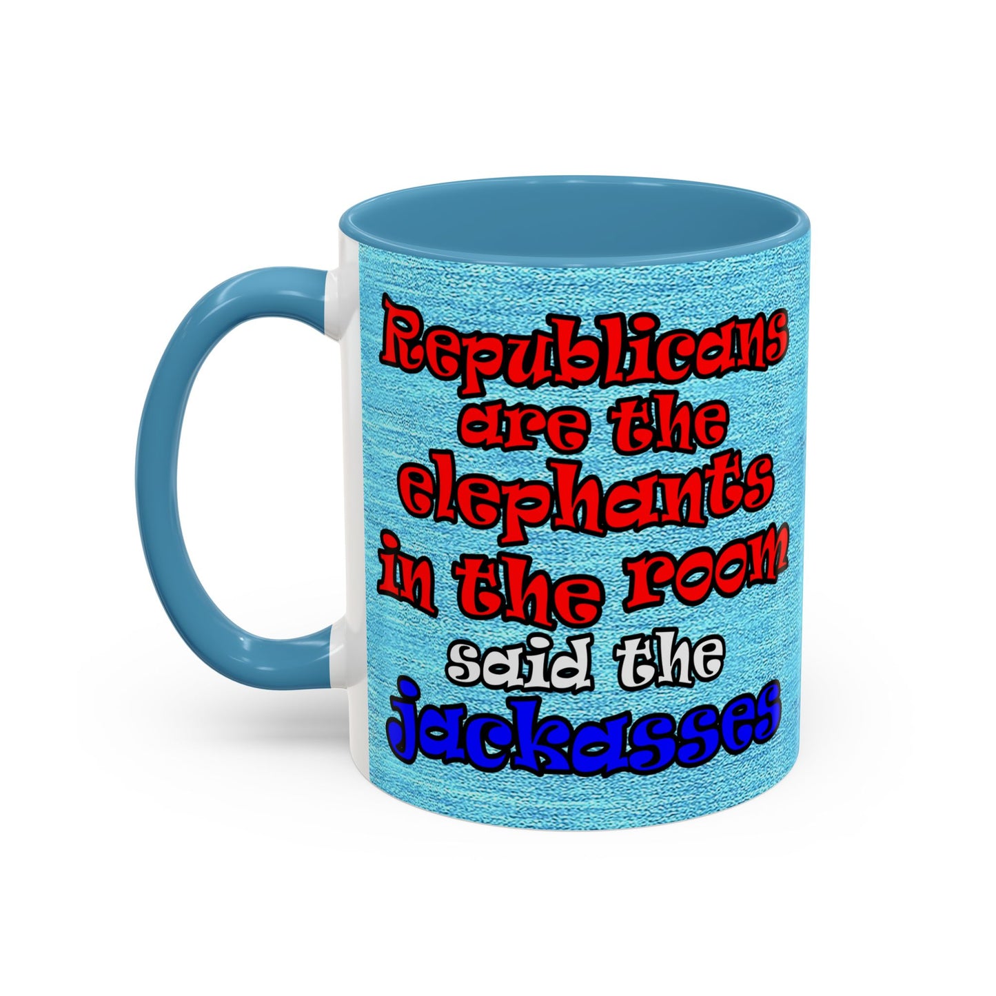 donkeys and elephants - Accent Mug (faded blue)