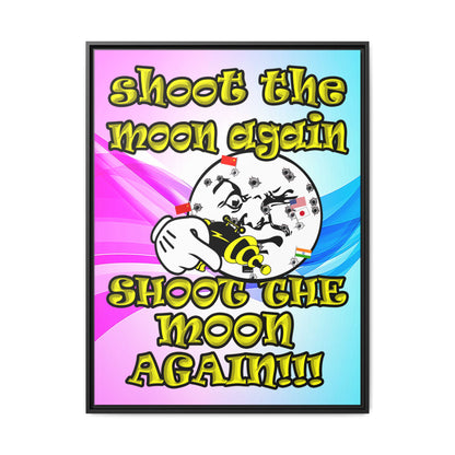 shoot the moon again - framed canvas art (light blue-pink wave)