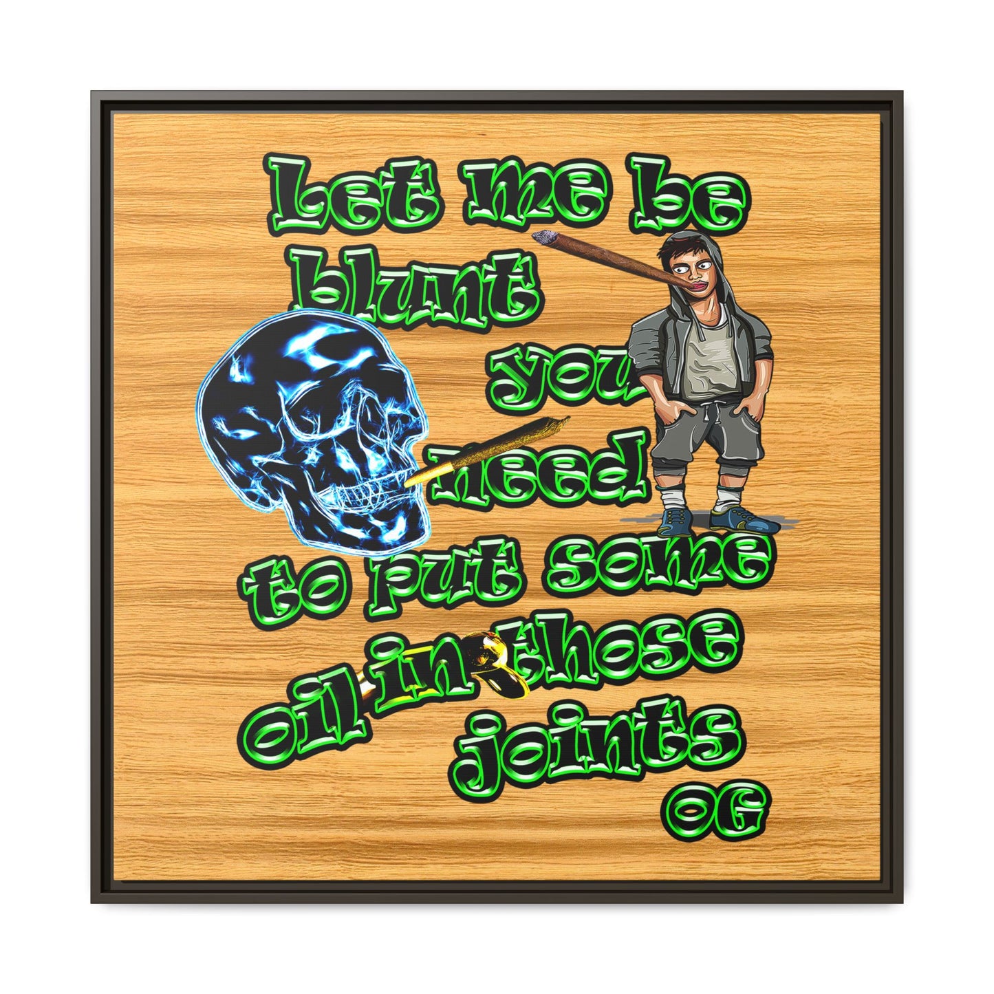 og - framed canvas art (butterscotch wood finish)