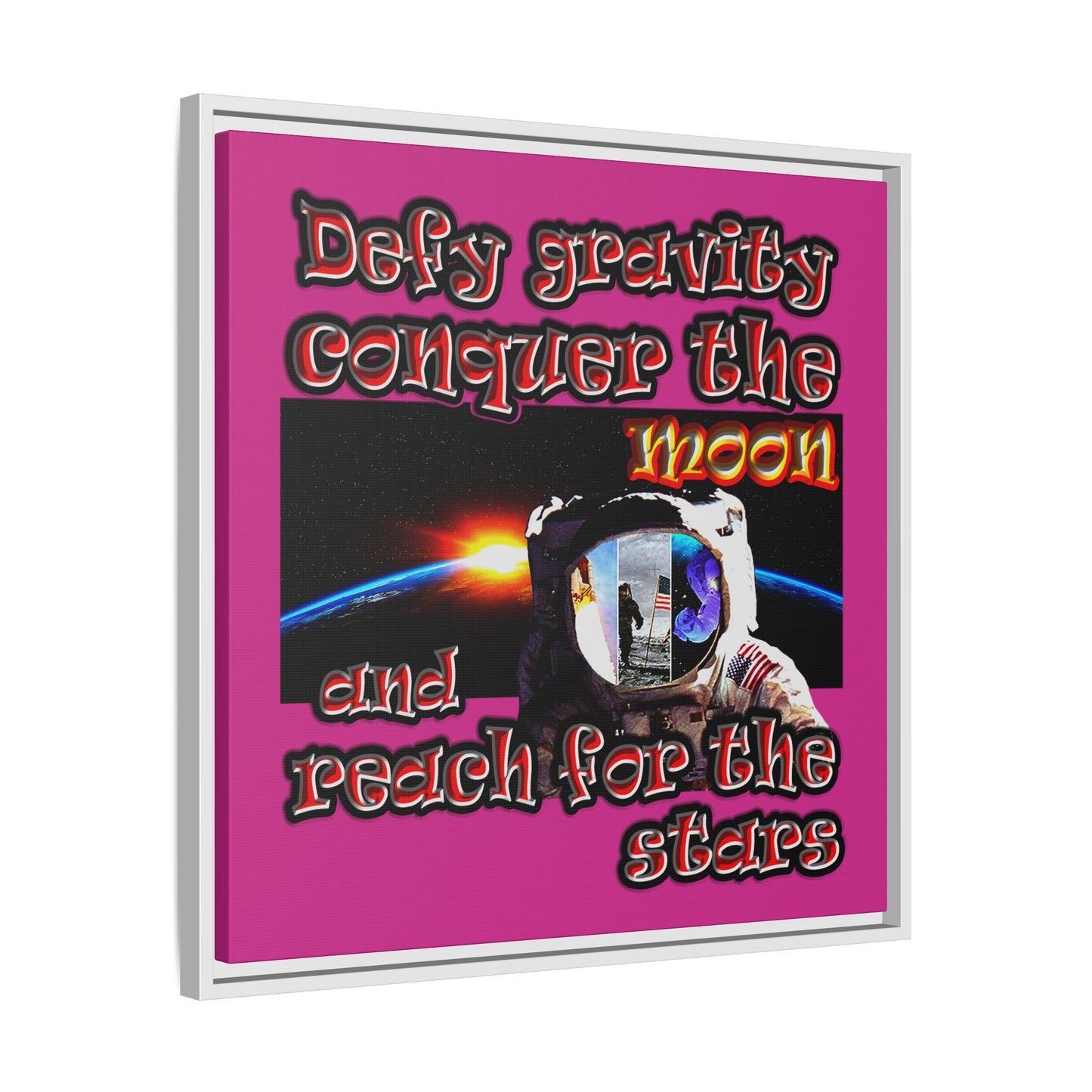 defy conquer reach - framed canvas art (pink)