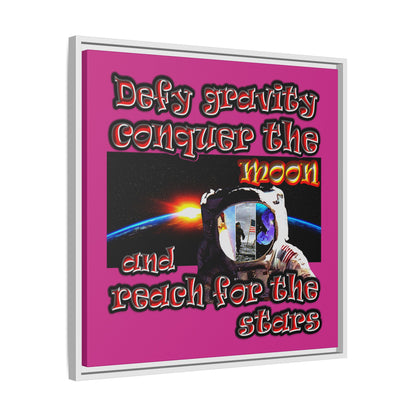 defy conquer reach - framed canvas art (pink)