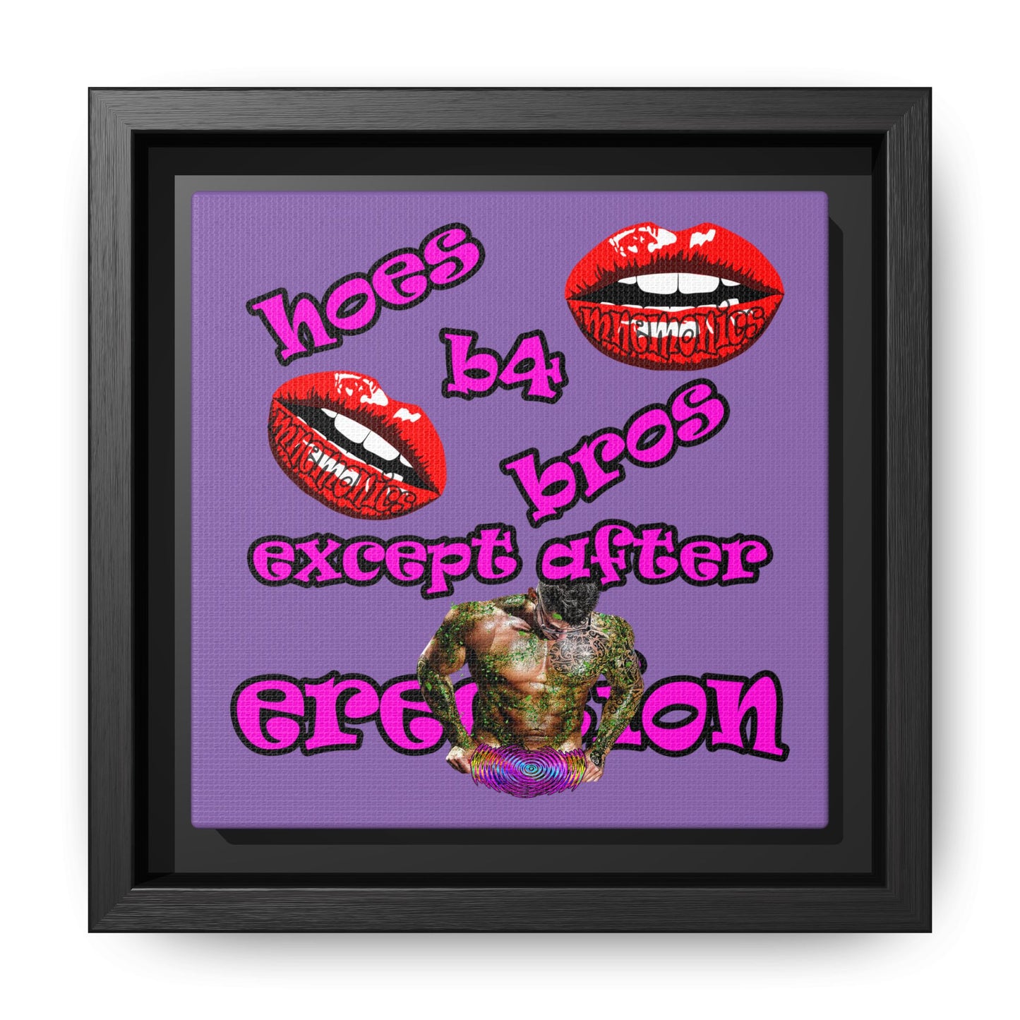 hoes b4 bros - framed canvas art (light purple)