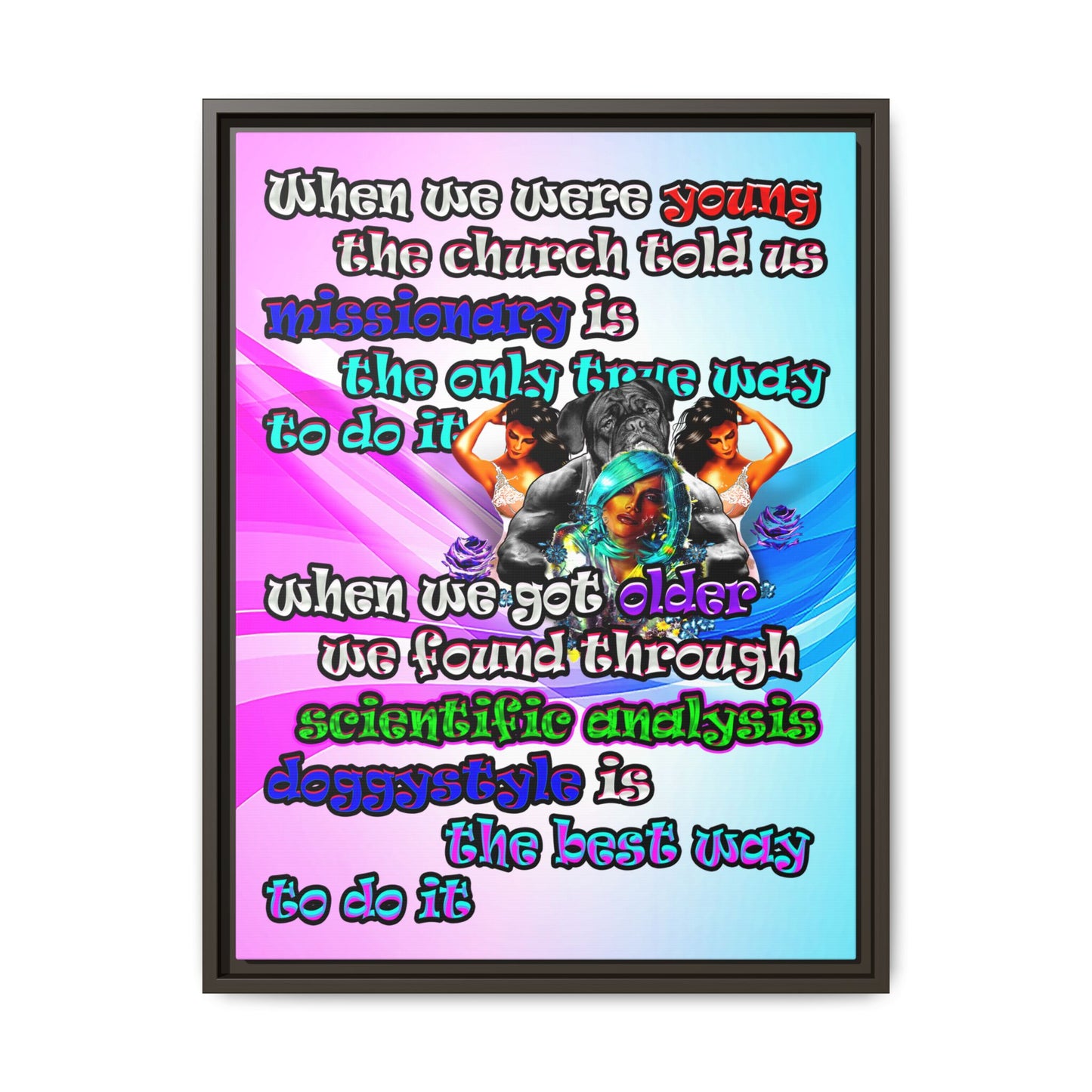 doggystyle - framed canvas art (light blue-pink wave)
