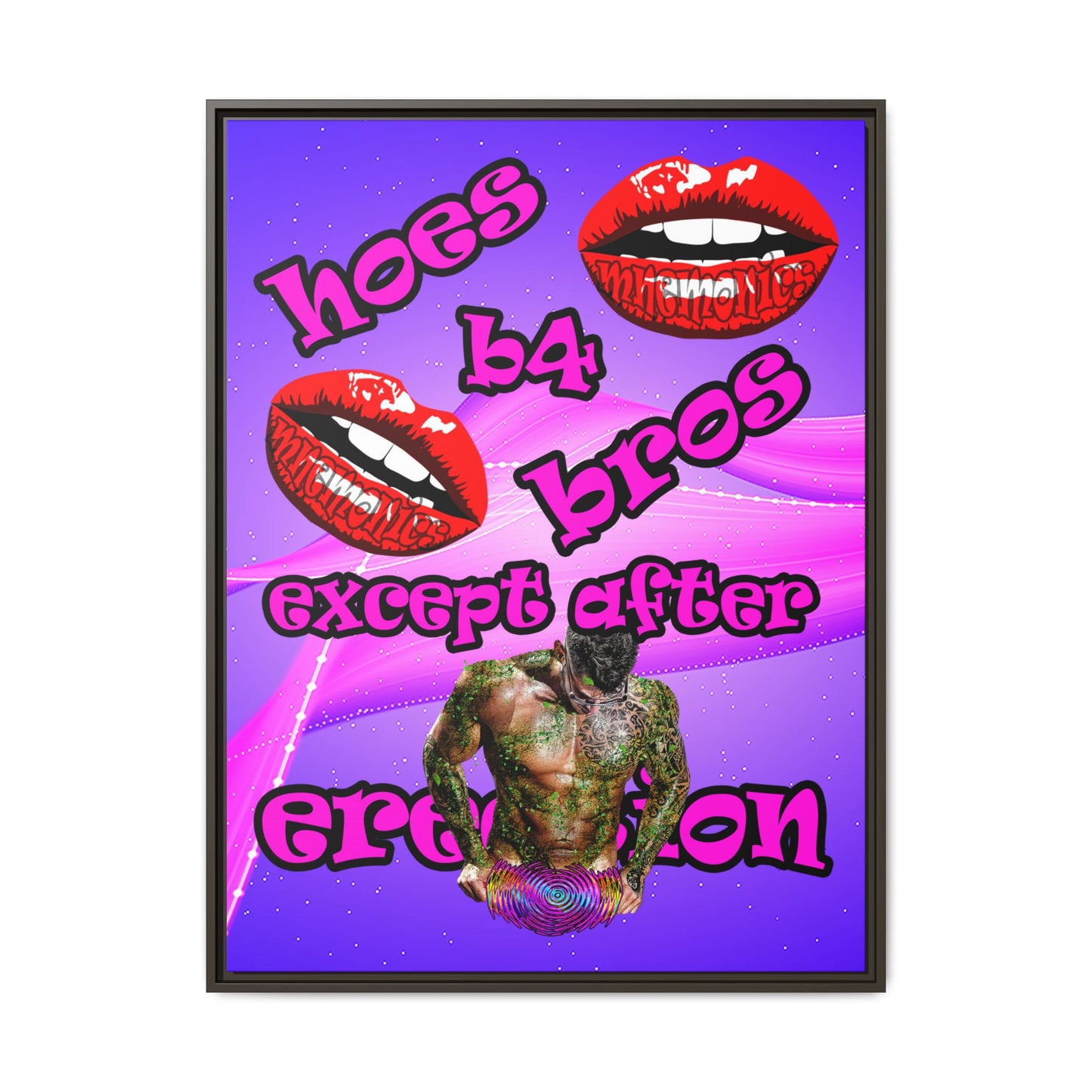hoes b4 bros - framed canvas art (purple-pink wave)