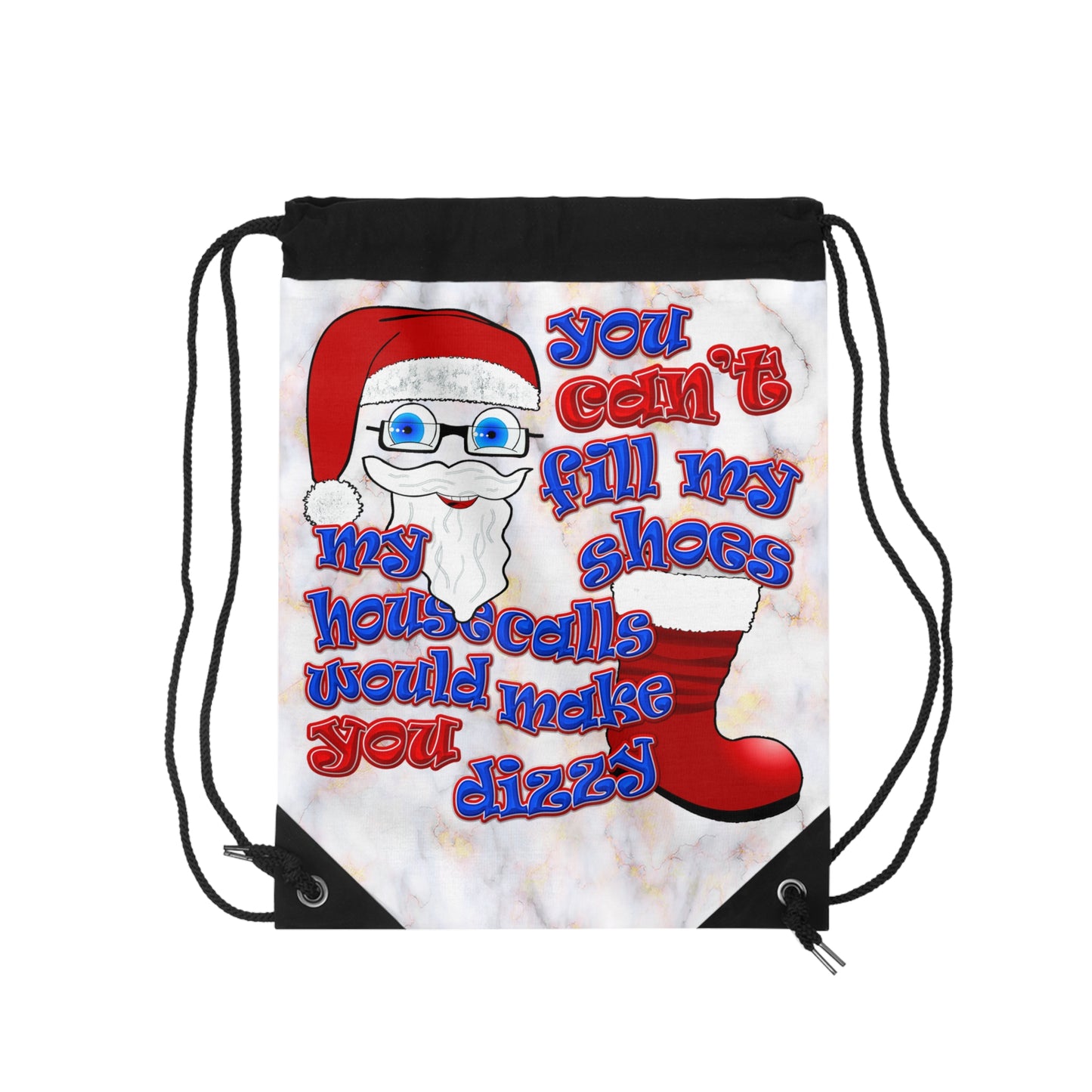 santa's shoes - Drawstring Bag (white marble)