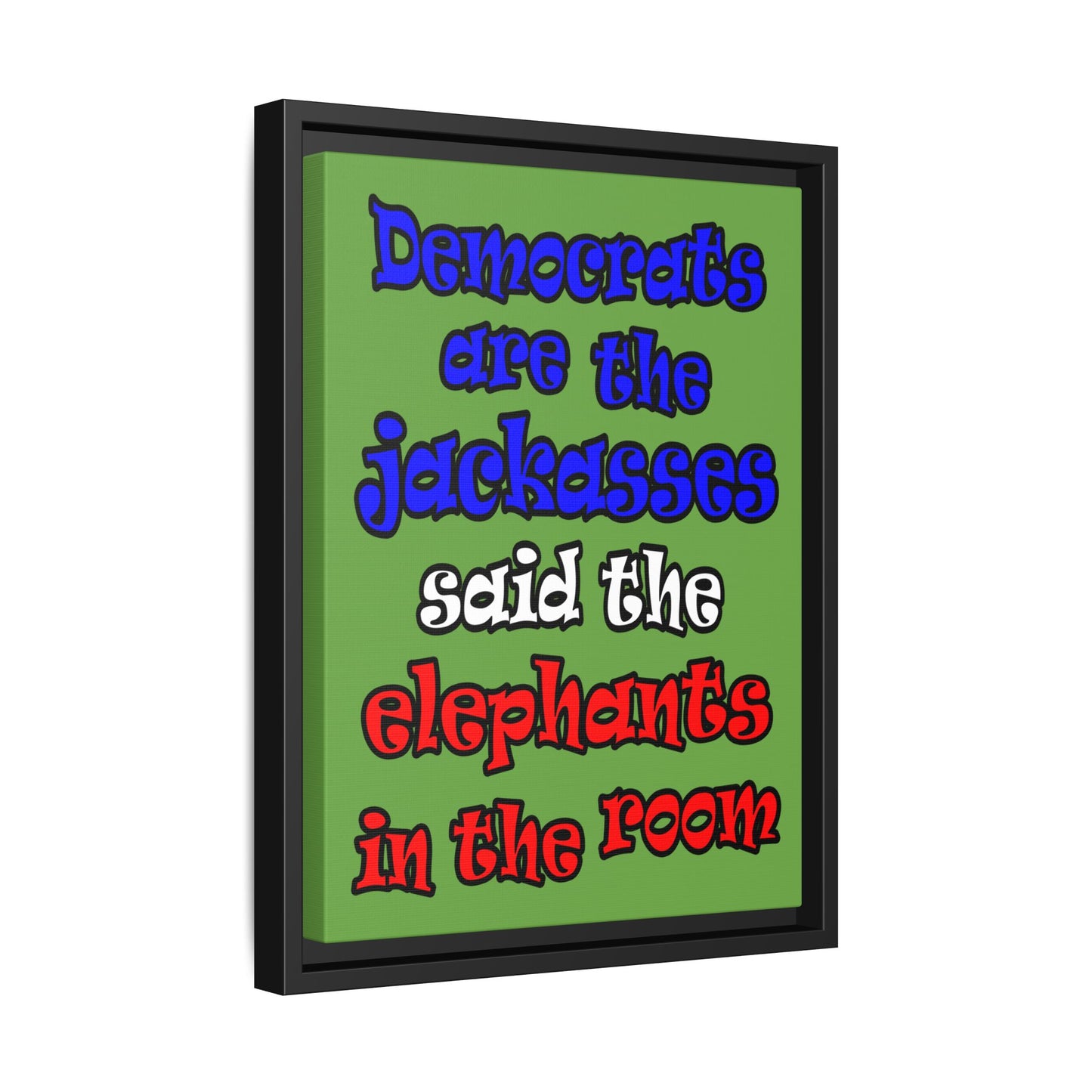 donkeys and elephants - framed canvas art (green)